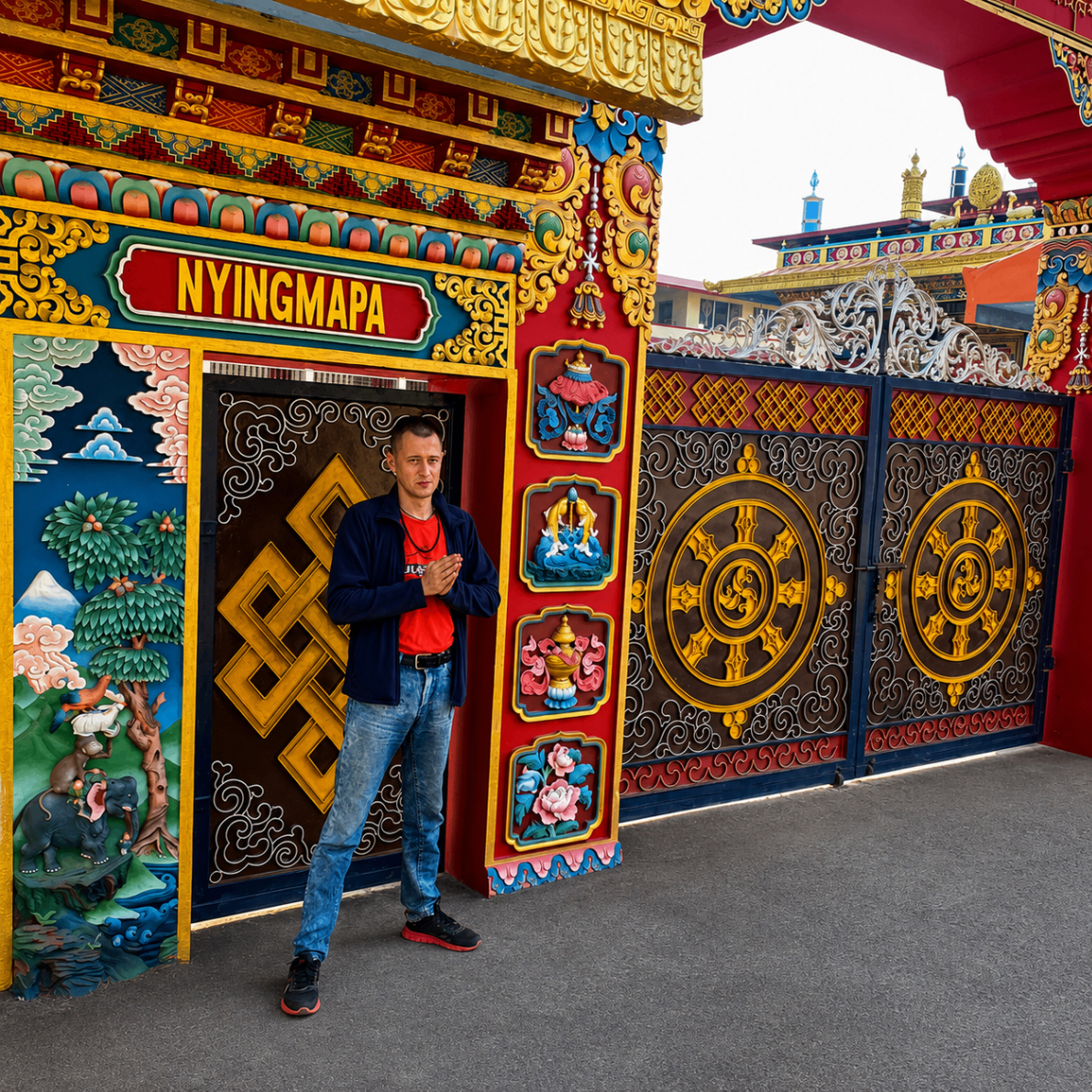 Entrance gate of the Nyingmapa monastery in the Himalayas